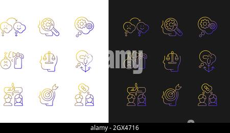 Critical mindset and attitude gradient icons set for dark and light mode Stock Vector