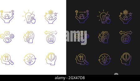 Self development skills gradient icons set for dark and light mode Stock Vector
