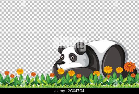 Panda bear laying on green grass on transparent background illustration Stock Vector