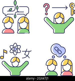 Communication skills RGB color icons set Stock Vector