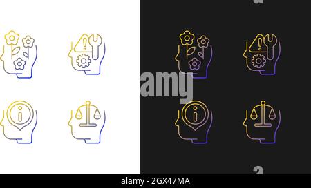Rational and emotional mindset gradient icons set for dark and light mode Stock Vector