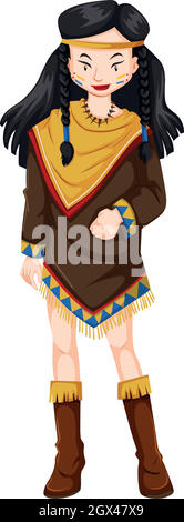 Native american indian woman in traditional costume Stock Vector
