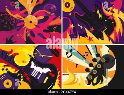 Collection of rock music banners. Placard designs in abstract style. Stock Vector