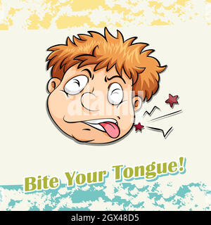 Idiom bite your tongue Stock Vector