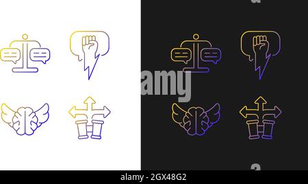 Argumentation skills gradient icons set for dark and light mode Stock Vector