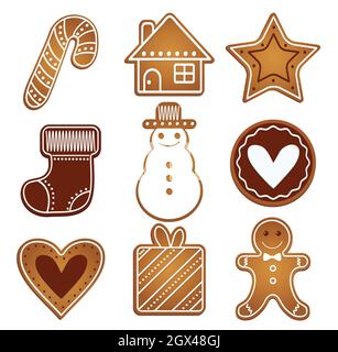 Christmas cookies set vector illustration. Gingerbread and chocolate cookies icon isolated. Stock Vector