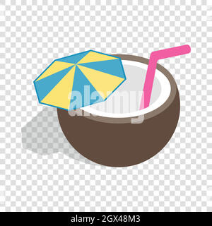 Coconut cocktail isometric icon Stock Vector
