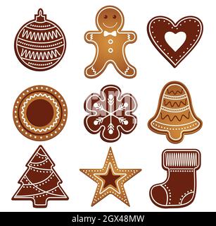 Christmas cookies set vector illustration. Gingerbread and chocolate cookies icon isolated. Stock Vector
