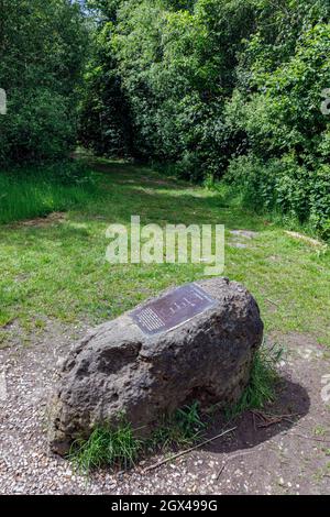 The Meridian Stone marking the Greenwich Meridian in Snipe Dales Country Park, near Hagworthingham, Lincolnshire Stock Photo