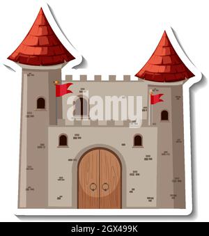 Stone castle and fortress cartoon sticker illustration Stock Vector