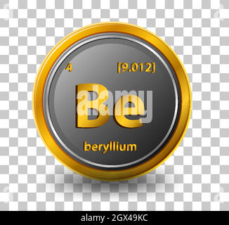 Beryllium chemical element. Chemical symbol with atomic number and atomic mass. Stock Vector