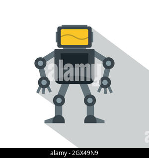 Grey robot with monitor head icon, flat style Stock Vector