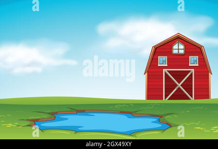 Farm scene with red barn illustration Stock Vector Image & Art - Alamy