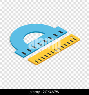 Protractor and ruler isometric icon Stock Vector