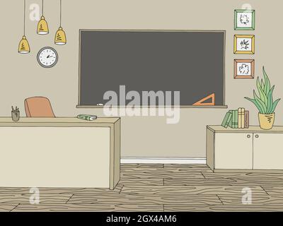 Classroom graphic color interior sketch illustration vector Stock Vector