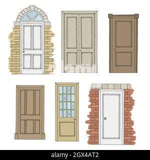 Doors set graphic color isolated sketch illustration vector Stock Vector