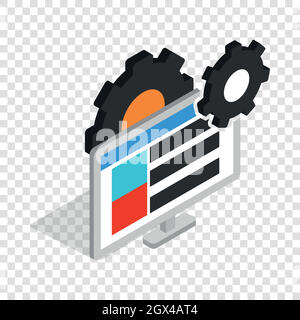 Gears and computer monitor isometric icon Stock Vector