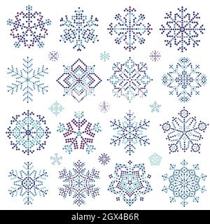 Pixel Art Winter Snowflakes Set Stock Vector