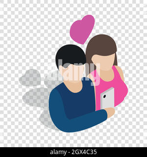 Couple in love taking selfie together isometric Stock Vector