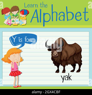 Flashcard letter Y is for yak Stock Vector