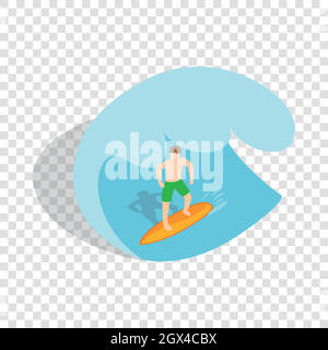 Surfer riding the wave isometric icon Stock Vector