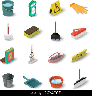 Cleaning icons set, isometric style Stock Vector
