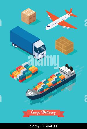 Set of Cargo Transportation Isometric View. Flat style design vector illustration Stock Vector