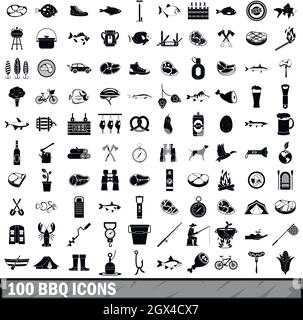 100 BBQ icons set, simple style Stock Vector