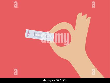 Hand holding Rapid kits of Covid-19 Ag test. Vector illustration Stock Vector