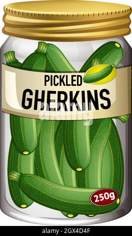 Food in glass jar pickled gherkins in cartoon style isolated Stock Vector