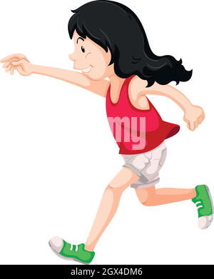 Little girl in red shirt running Stock Vector