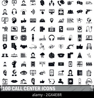 100 call center icons set, simple style Stock Vector