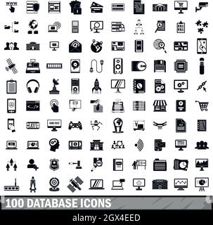 100 database icons set, simple style Stock Vector