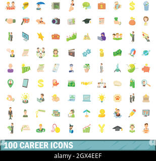 100 career icons set, cartoon style Stock Vector