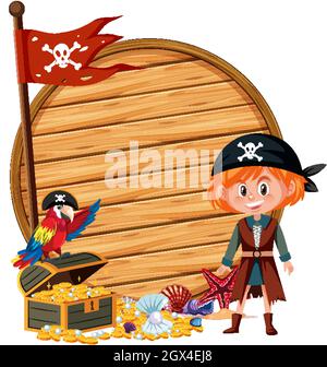 Pirate island with an empty banner isolated on white background illustration Stock Vector