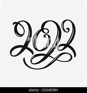 2022 lettering. Handwritten figures isolated on white background. Calligraphy script for New Year greeting card, calendar or graduation banner. Vector Stock Vector