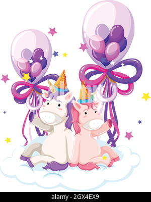 Cute unicorn holding birthday balloon Stock Vector