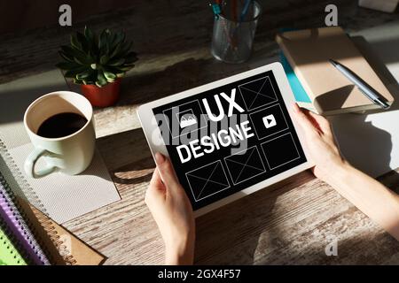 UX Design. User experience designer, Web and application development. Internet and technology concept. Stock Photo