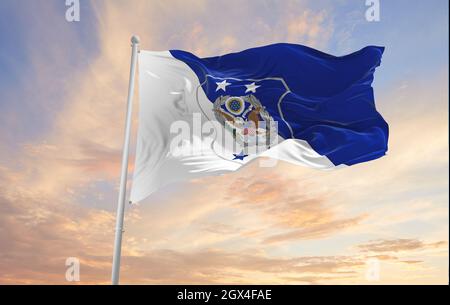 Minsk, Belarus - May, 2021: flag of Chief Master Sergeant of the Air Force waving in the wind. USA National defence. Copy space. 3d illustration. Stock Photo