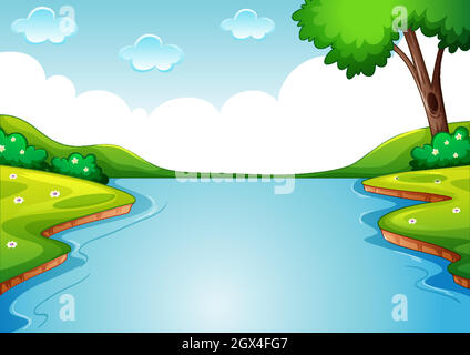 Empty park landscape scene with river illustration Stock Vector Image ...