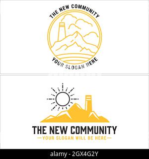 Non profit school mountain and lighthouse logo design Stock Vector