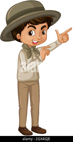 Boy in safari outfit on white background Stock Vector