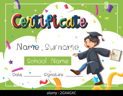 Certificate template with man in graduation gown Stock Vector
