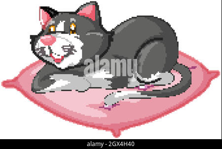 Cute grey cat in laying position cartoon character isolated Stock Vector
