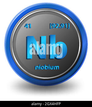 Niobium chemical element. Chemical symbol with atomic number and atomic mass. Stock Vector