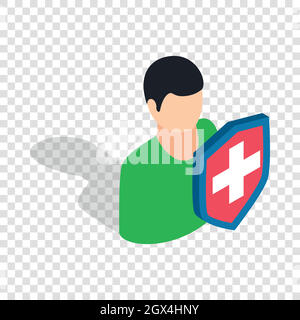 Male and shield isometric icon Stock Vector