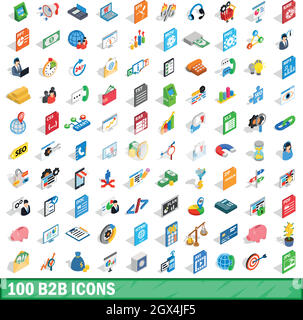 100 b2b icons set, isometric 3d style Stock Vector