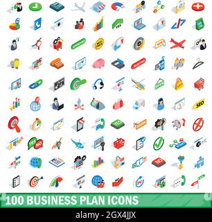 100 business plan icons set, isometric 3d style Stock Vector