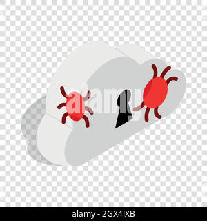 Cloud with keyhole and computer virus isometric Stock Vector