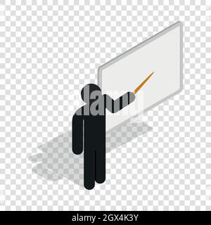 Teacher near the blackboard with pointer icon Stock Vector